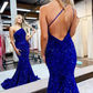 Königsblaues One-Shoulder-Meerjungfrau-Abschlussballkleid mit Pailletten gh751