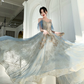 Charmante robe de bal longue en dentelle bleu clair à décolleté en V, robe de soirée formelle trapèze gh204