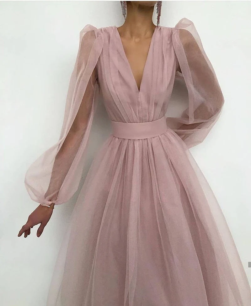 Lizakosht A-Linie Abendkleid Ballkleid Kurzes, schlichtes Abendkleid mit langen Ärmeln Robe De Soiree Formelle Partykleider Maßanfertigung gh817