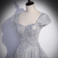 Grey Sweetheart Lace And Tulle A-Line Evening Dress, Light Grey Prom Dress gh54
