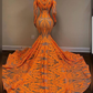 Orange Long Sleeves Mermaid Prom Dress Sequins Lace gh630