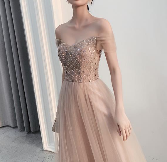 Charmante robe de bal longue à épaules dénudées couleur champagne, robe de bal junior gh343