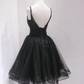 Black Tulle And Beaded Knee Length Straps Homecoming Dress, Black Short Prom Dresses  gh75