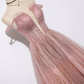 Einzigartige rosa Pailletten Tüll schulterfrei langes Abschlussballkleid in benutzerdefinierter Größe gh329