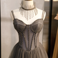 Glam Grey Beaded Tulle Long Evening Dress Party Dress, A-Line Straps Evening Formal Dresses Prom dress gh17