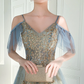 Charmante robe de bal longue en dentelle bleu clair à décolleté en V, robe de soirée formelle trapèze gh204