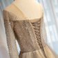 Hellgraue Perlen mit langen Ärmeln Modisches Tüll-Abendkleid, Tüll-Grau-Abschlussballkleid-Partykleid gh91