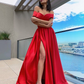 Red Off-the-Shoulder Prom Dress With Split gh626