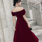 Robe de soirée courte en velours rouge vin, robe de bal à épaules dénudées, robe de demoiselle d'honneur gh233