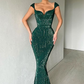 Cap Sleeves Long Sequins Prom Dress Mermaid  gh657