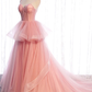 Pink Tulle Sweetheart Straps Long Formal Dresses, Pink Layers Party Dresses  gh29