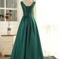 Beautiful Green Satin Long Simple Party Dress, Green Prom Dress gh408
