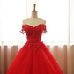 Rotes, schulterfreies, langes Partykleid, A-Linie Tüll-Abendkleid, formelles Kleid gh102