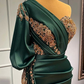 Dark Green One-Shoulder Mermaid Beads Prom Dress With Appliques gh713