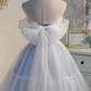 Entzückendes hellblaues Tüll-Träger-Partykleid mit Spitze, kurze Tüll-Abschlussballkleider gh53