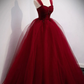 Gorgeous Wine Red Tulle Ball Gown Long Prom Dress Formal Dress, Burgundy Sweet 16 Dresses  gh14
