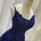 Robe de soirée courte en tulle bleu marine à décolleté en V, robe de soirée courte avec appliques en dentelle gh154