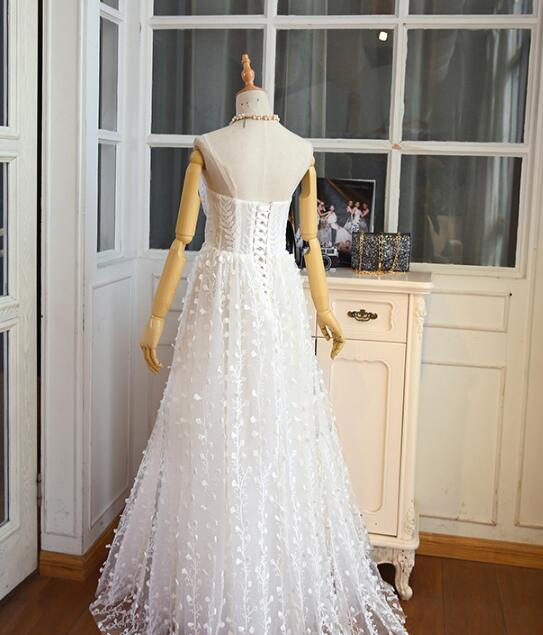 Elegant White Straps Floral Long Prom Dress Party Dress  gh378