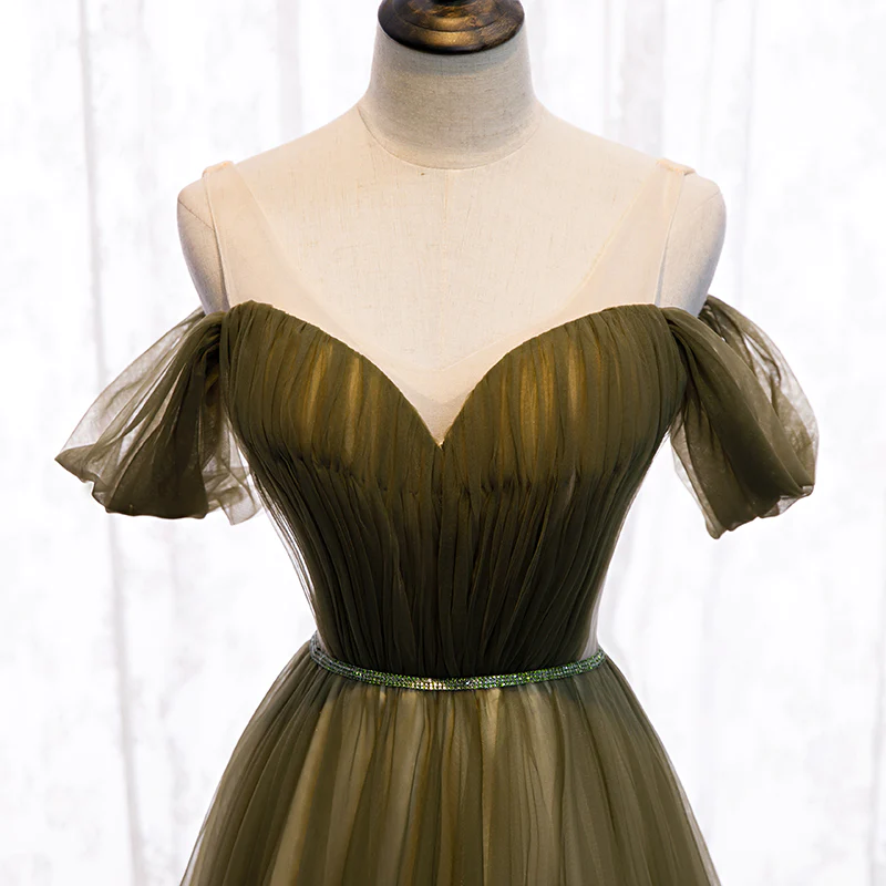 Schulterfreier Tüll-Schatz-bodenlanges langes Partykleid, A-Linie Hochzeitskleider Ballkleid gh19