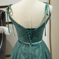 Robe de bal longue en tulle vert, nouvelle robe de soirée longue à bretelles et décolleté en V gh286