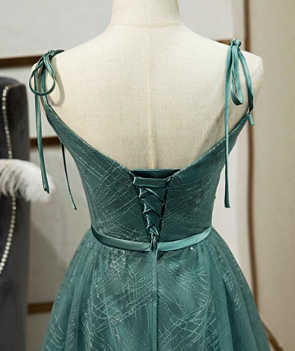 Robe de bal longue en tulle vert, nouvelle robe de soirée longue à bretelles et décolleté en V gh286