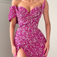 Lila One-Shoulder-Schatz-Meerjungfrau-Abschlussballkleid mit Split gh709
