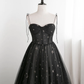 Black Sweetheart Tulle Straps Long Evening Dress, Black Formal Dress Party Dresses   Prom dress gh11