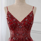 Wunderschönes, weinrotes, bodenlanges Partykleid mit Perlen, Burgunderrotes Junior-Abschlussballkleid gh216