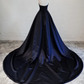 Robe de soirée longue en satin bleu marine, élégante robe de soirée bleu foncé gh134