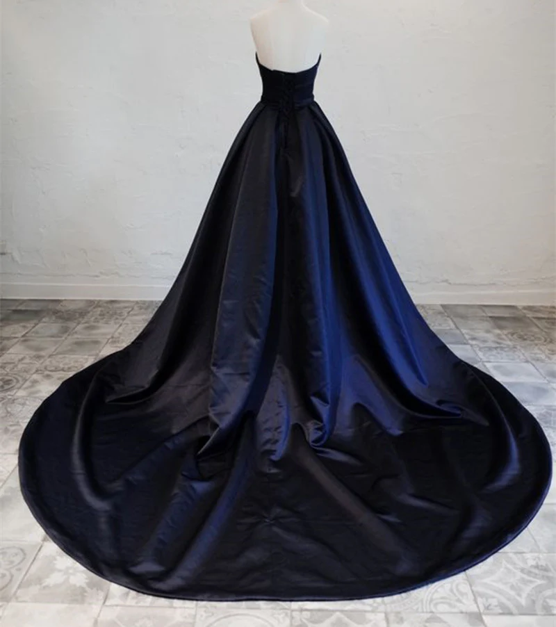 Robe de soirée longue en satin bleu marine, élégante robe de soirée bleu foncé gh134