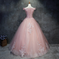 Rosa Flügelärmel Ballkleid Tüll mit Spitze Sweet 16-Kleider, lange Quinceanera-Kleider gh77