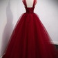 Gorgeous Wine Red Tulle Ball Gown Long Prom Dress Formal Dress, Burgundy Sweet 16 Dresses  gh14
