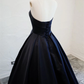 Robe de soirée longue en satin bleu marine, élégante robe de soirée bleu foncé gh134