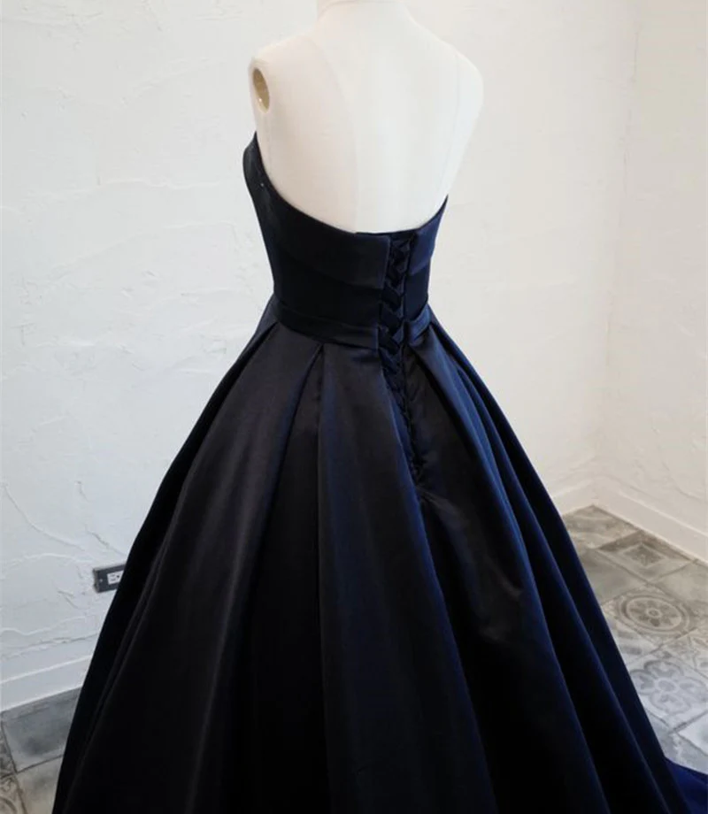 Robe de soirée longue en satin bleu marine, élégante robe de soirée bleu foncé gh134