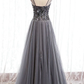 Beautiful Grey Beaded Tulle Prom Dresses, Straps Party Dress  gh194