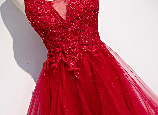 Rote Spitze Tüll mit geschichteten Trägern Modisches langes Partykleid, langes Abschlussballkleid gh277