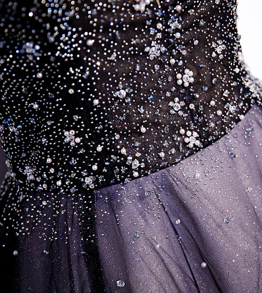 Charmante robe de soirée longue en tulle dégradé violet à décolleté en V, robe de bal trapèze gh244