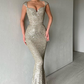 Cap Sleeves Long Sequins Prom Dress Mermaid  gh657
