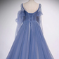 Blauer Tüll wulstiger Schatz einzigartiges langes Abschlussball-Kleid, blaues Abendkleid-formales Kleid gh103