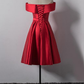 Cute Red Satin Off Shoulder Homecoming Dress, Red Homecoming Dress gh449
