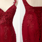 Bezauberndes Meerjungfrau-Spitzen-Burgunder-Abschlussballkleid, langes Tüll-Abendkleid gh431