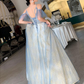 Charmante robe de bal longue en dentelle bleu clair à décolleté en V, robe de soirée formelle trapèze gh204