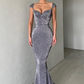 Cap Sleeves Long Sequins Prom Dress Mermaid  gh657