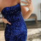 Royal Blue Strapless Mermaid Prom Dress Split With Sequins  gh749
