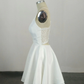 White v neck satin lace short prom dress, formal dresses, white homecoming dress gh813