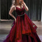 Blue v neck tulle sequin long prom dress blue formal dress gh913