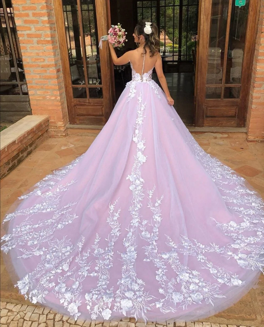 Weiße Spitze mit V-Ausschnitt, langes Ballkleid, langes, weißes, formelles Spitzen-Abendkleid, Spitzen-Hochzeitskleid gh991