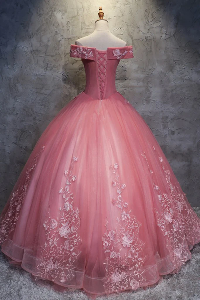 Weg von den Schulter-langen Ballkleid-Spitze-Prinzessin-Abschlussball-Kleidern Quinceanera-Kleidern gh927