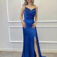Spaghetti-Träger Perlenstickerei Langes Meerjungfrau-Abschlussballkleid Split mit Rüschen gh758