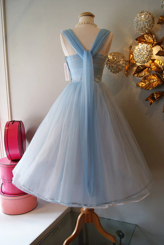 vintage tulle dress Midi Prom Sweetheart Corset Party Gown Princess Co Msikoods Official Store reminiscent of a bygone eras grace Blue vintage fashion long tulle